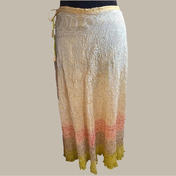 Funky People Dresses & Skirts - Y2K 100% Silk Fairy core Vintage Ombré Sequin Crinkled Maxi Skirt